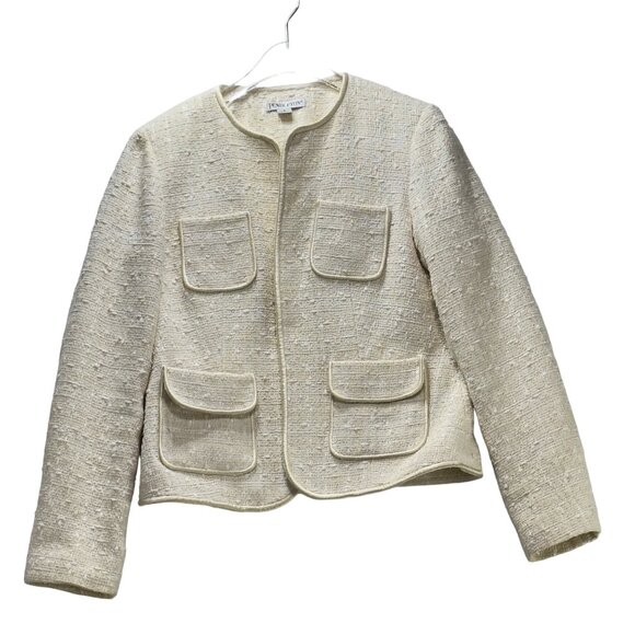 PENDLETON Women’s Jacket Ivory Tweed Textured Cotton Blend Collarless Size 6 - Picture 4 of 8